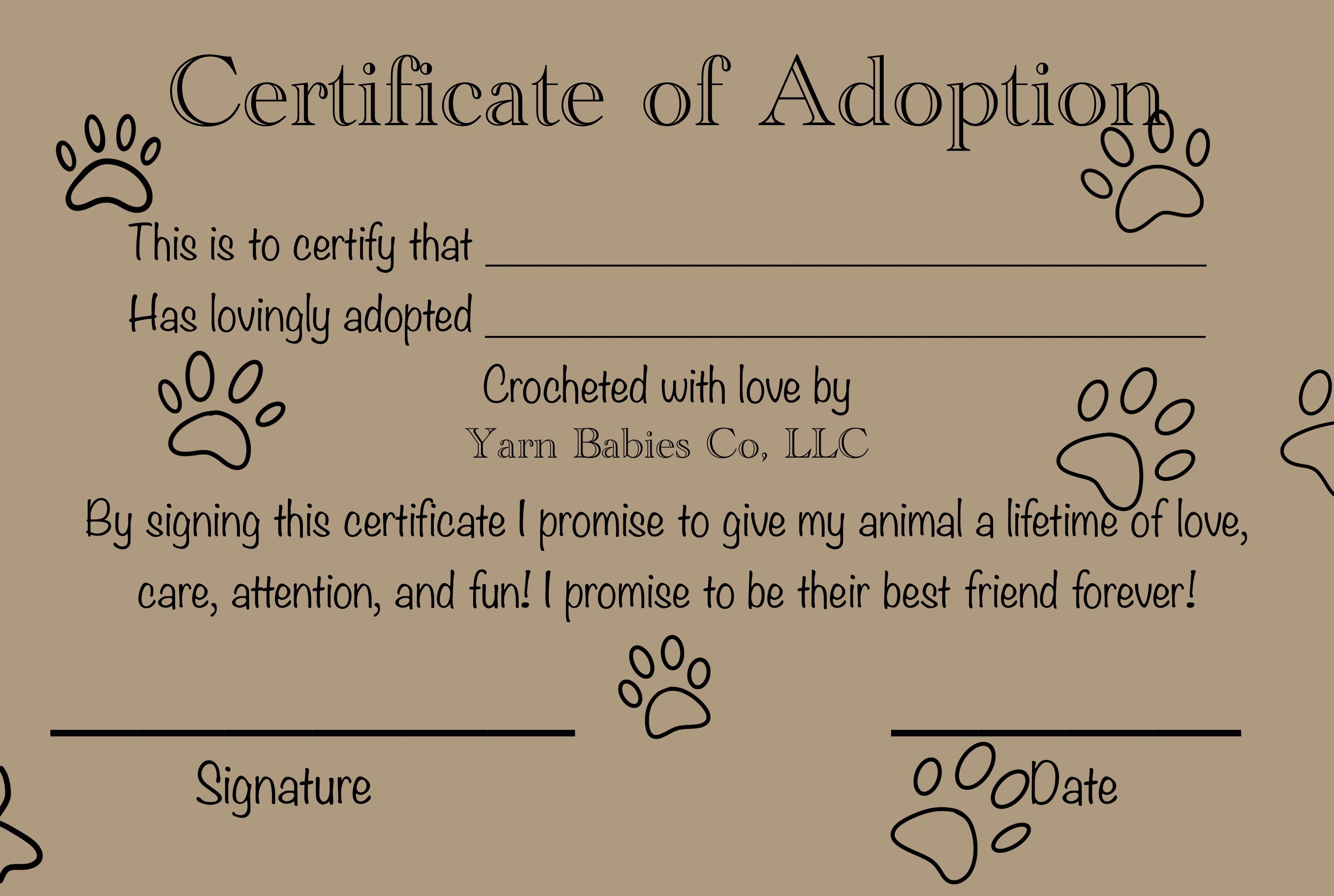 Adoption Files Adoption Certificate – Yarn Babies Co, LLC